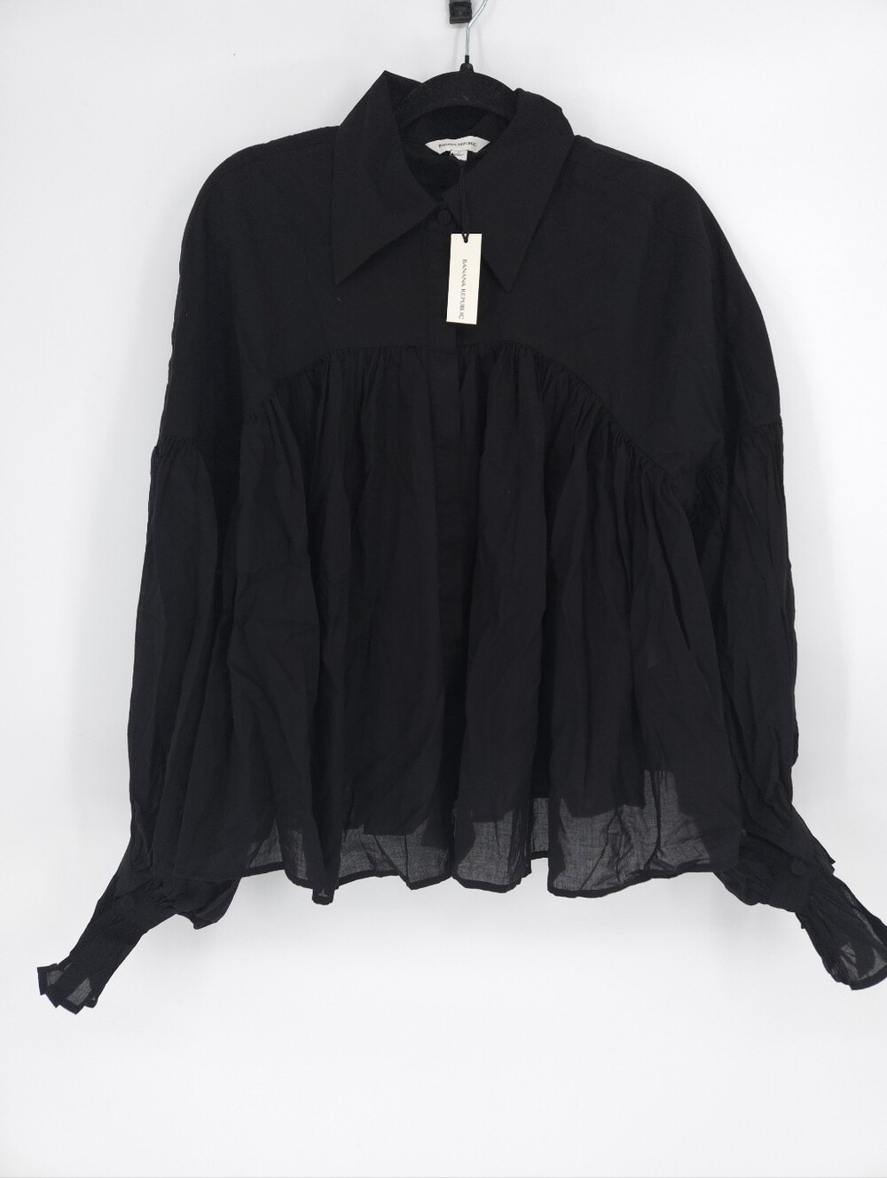 NWT Banana Republic Cotton Balloon-Sleeve Shirt Black